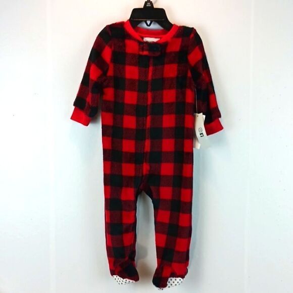 Dream life black red plaid long sleeve one piece size 6-9 months - Picture 1 of 8